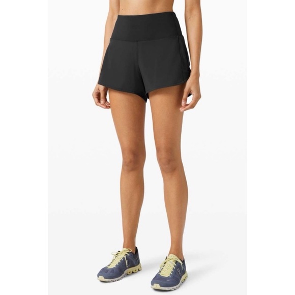 lululemon athletica Pants - LULULEMON Black Speed Up High Rise 4” Shorts Long*